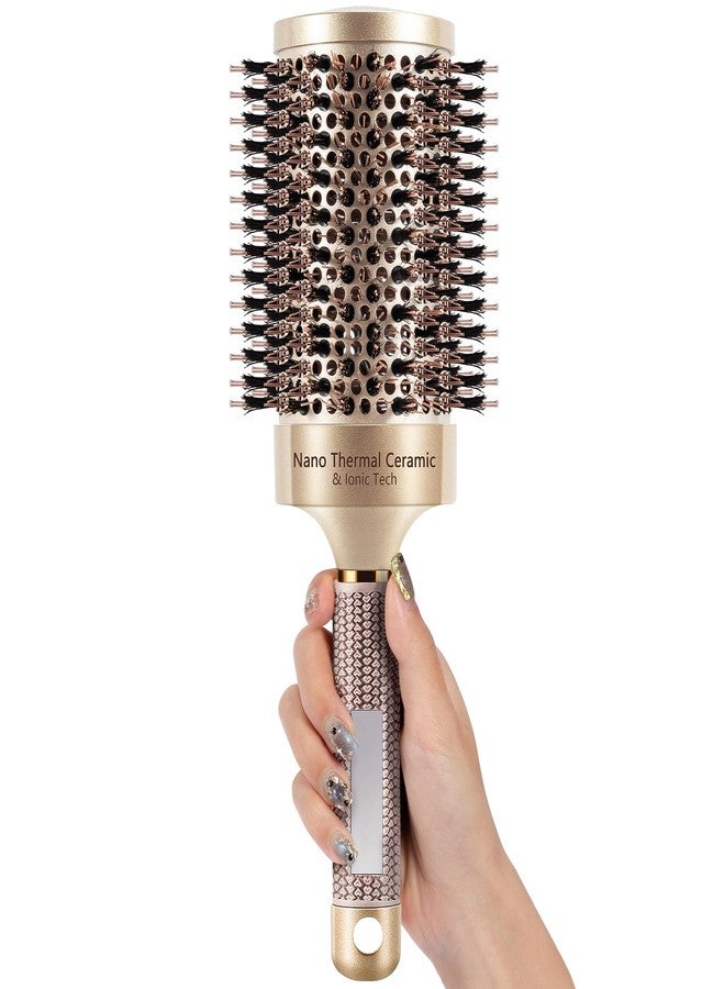 SIMPOR Large Round Brush for Blow Out, Nano Thermal Ceramic & Ionic Tech Round Barrel Hair Brush with Boar Bristles, Roller for Blow Drying (Gold, 4 inch, Barrel 2.7 Inch, 65mm) - Image 2